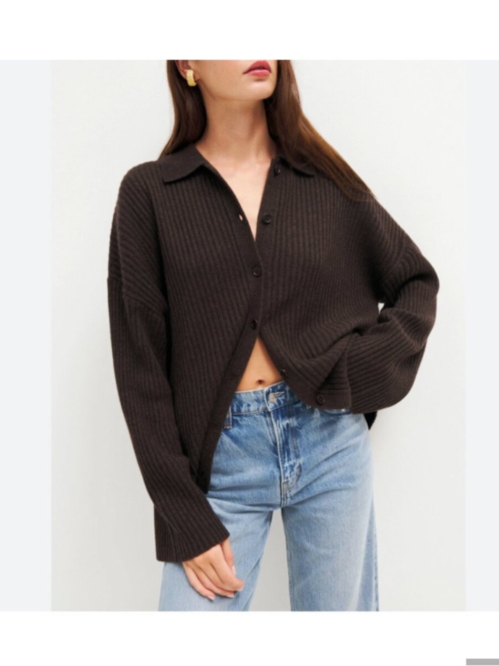 Reformation Fantino Cashmere Cardigan in Compost